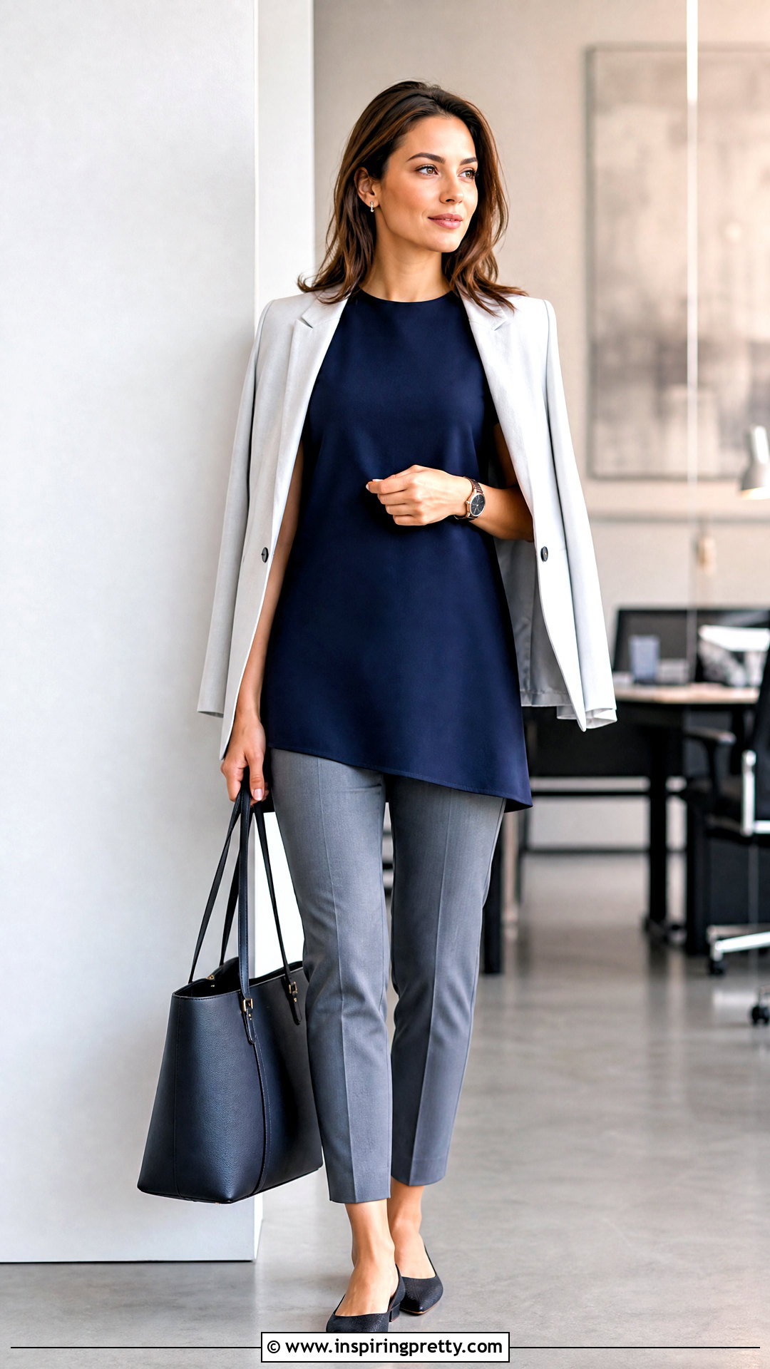 Long Sleeveless Tunic Top With Tailored Trousers - 20 Long Sleeveless Tunic Tops outfit ideas