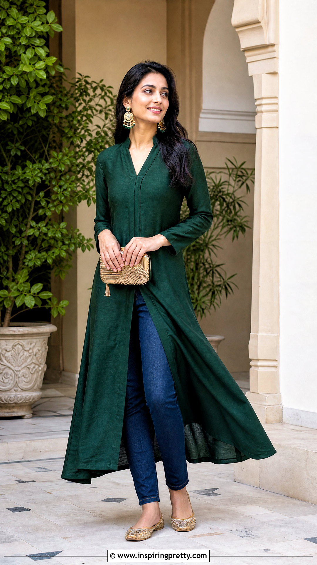 Long Slit Kurta With Skinny Jeans - 50 jeans tops indian styles