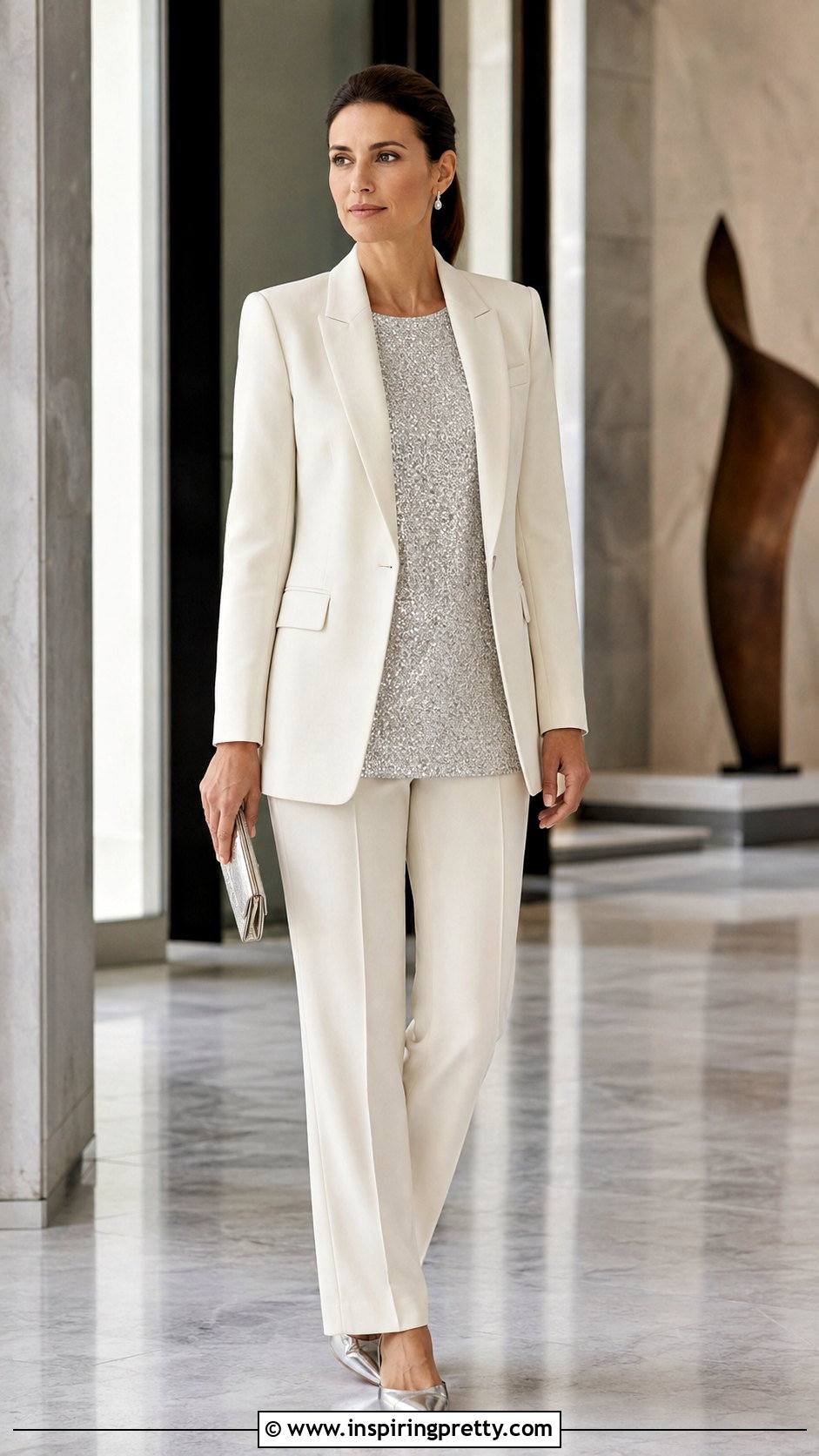 Long Sparkly Top With Matching Suit - 20 long sparkly top outfit ideas