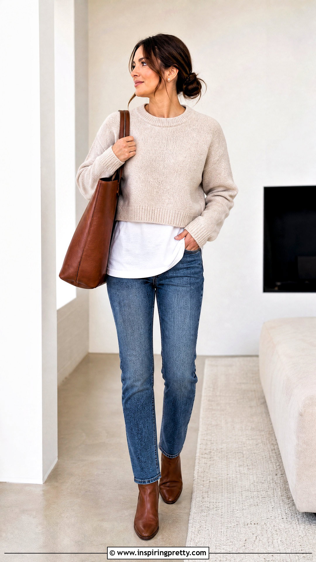 Long Tank Top Under A Cropped Sweater - 20 basic tank tops for layering ideas