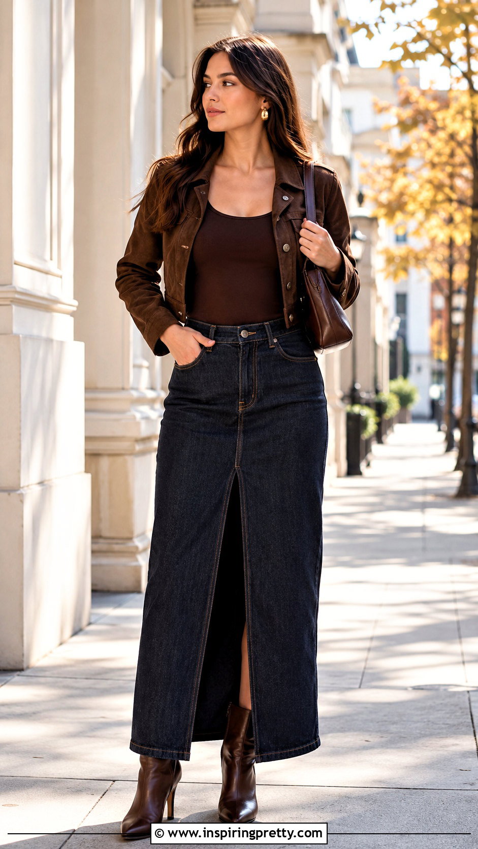 Long Tank Top With Denim Maxi Skirt And Boots - 50 long tank top outfit ideas