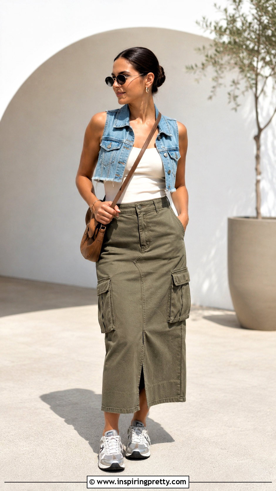 Long Tank Top With Denim Vest And Cargo Skirt - 50 long tank top outfit ideas