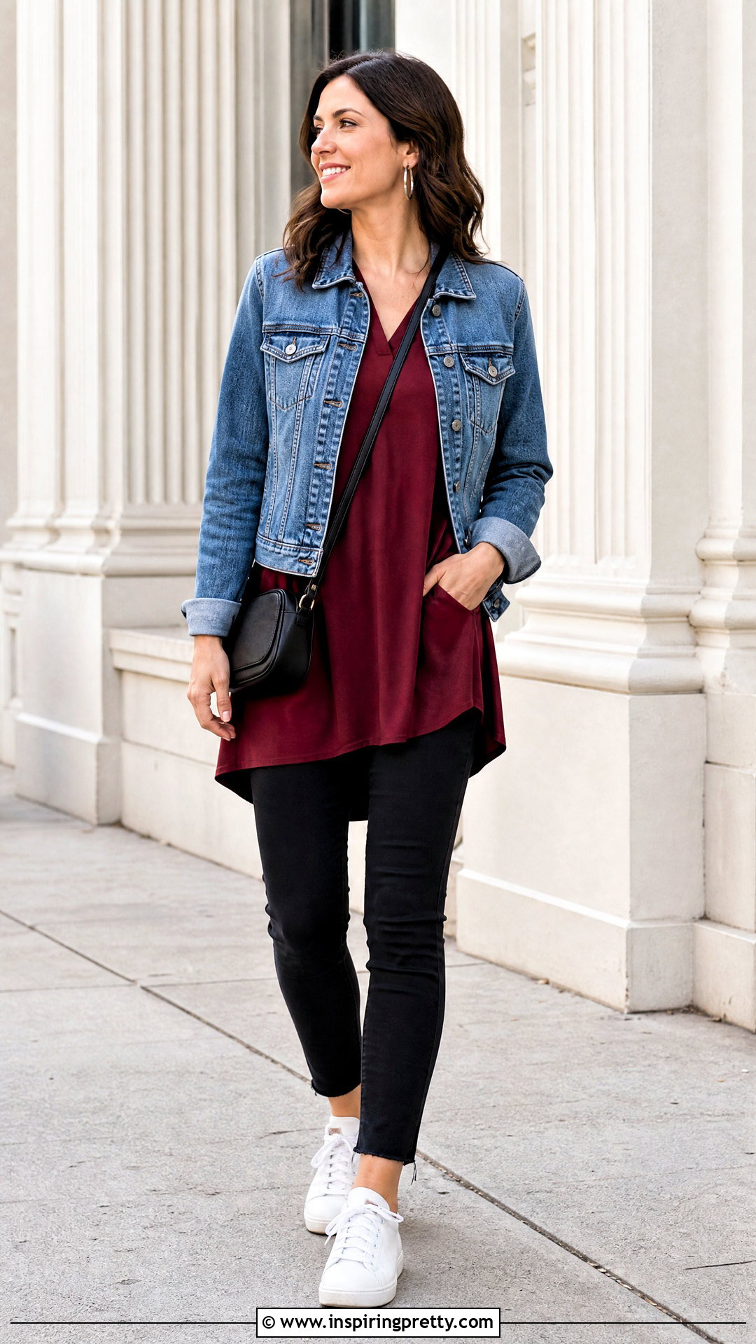 Long Tunic Top With A Denim Jacket - 50 long tunic tops outfit ideas