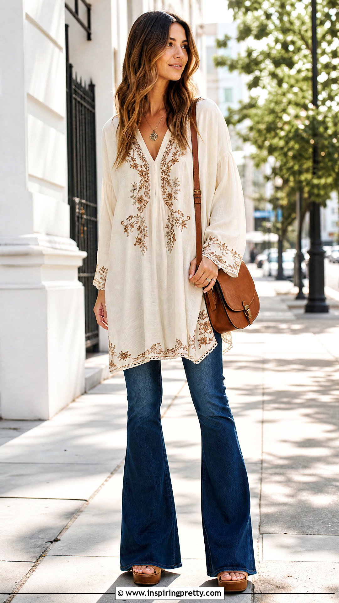 Long Tunic Top With Flared Jeans - 50 long tunic tops outfit ideas