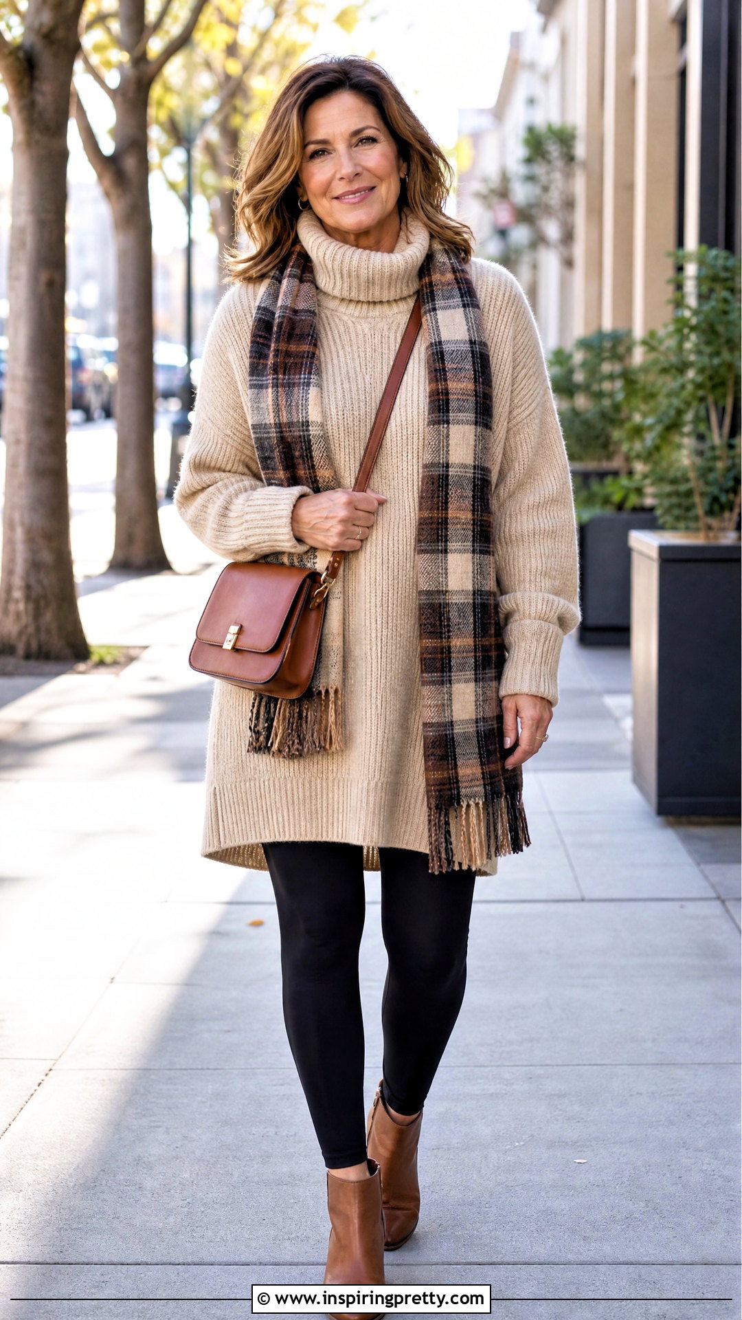 Long Turtleneck Sweater With Leggings - 20 tops to wear with leggings over 50 outfit ideas