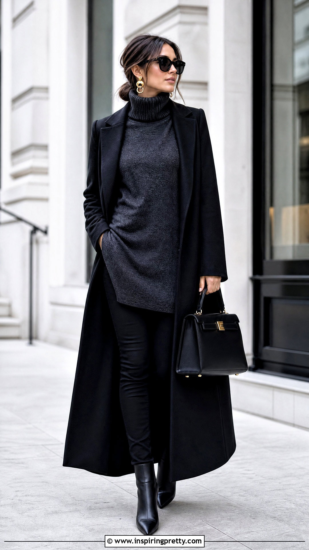 Long Turtleneck Sweater With Slim Pants - 50 long top outfit ideas