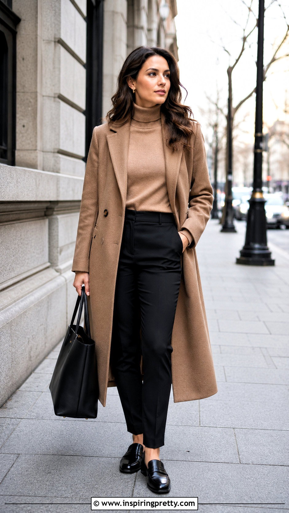 Long Turtleneck Top With Slim Trousers - 50 long tops outfit ideas