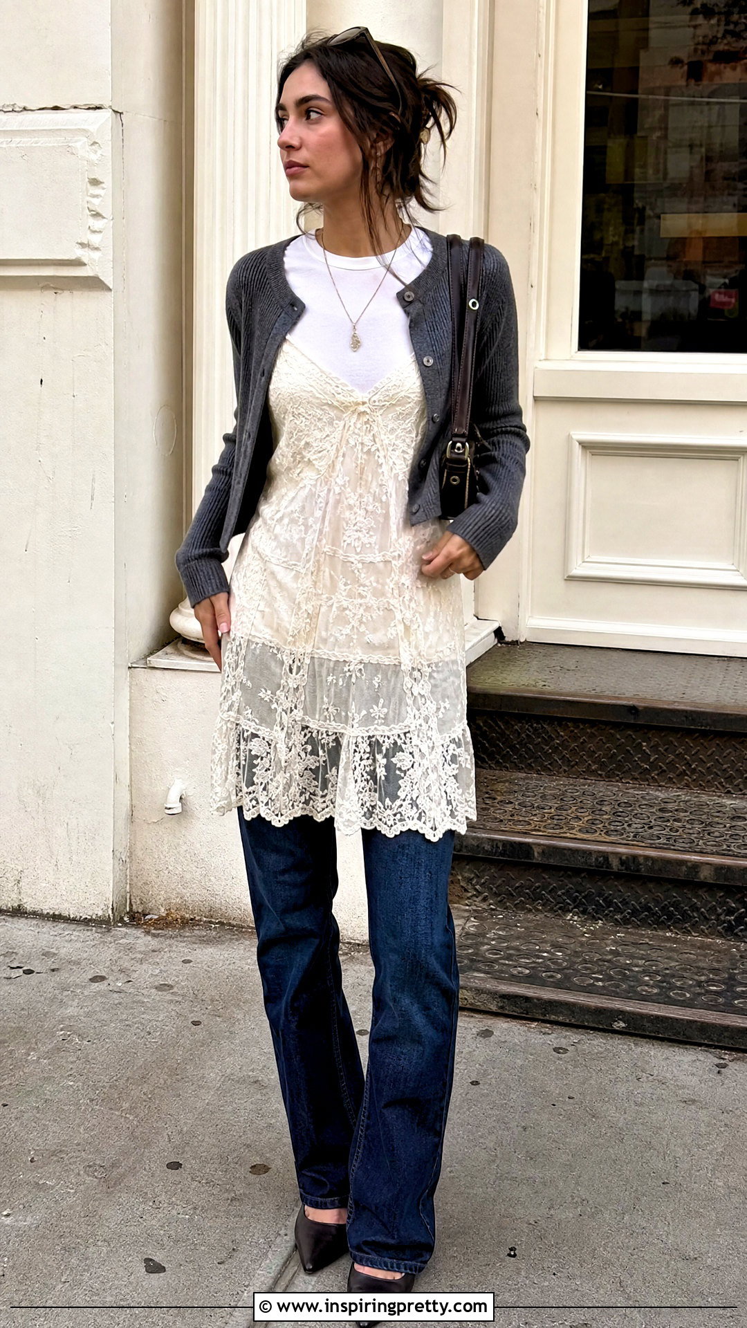 Long Vintage Lace Camisole Top Over Jeans - 20 vintage lace camisole top outfit ideas