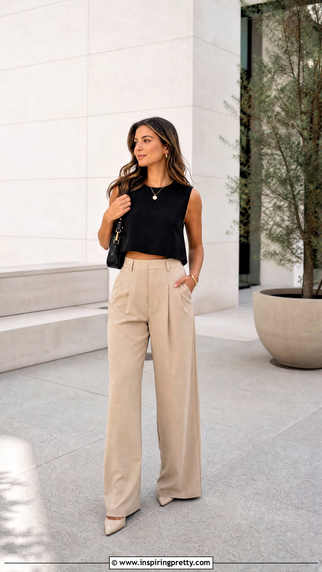 Longer Crop Top With Wide Leg Trousers - 25 Longer Crop Tops outfit ideas