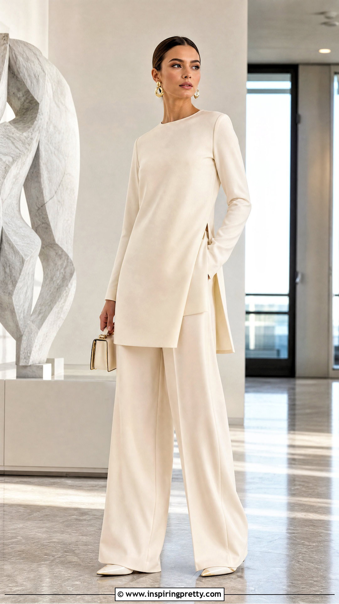 Longline Blouse With Wide Leg Trousers - 50 long top outfit ideas
