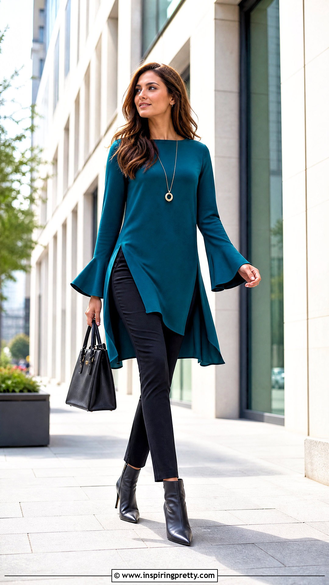 Longline Flared Sleeve Top With Slim Pants - 50 flared sleeves tops