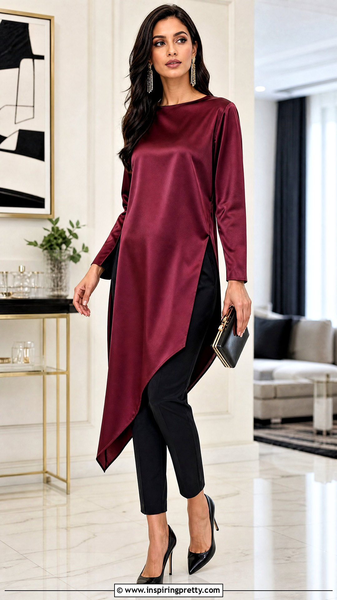 Longline Party Top With Slim Pants - 50 party tops outfit ideas