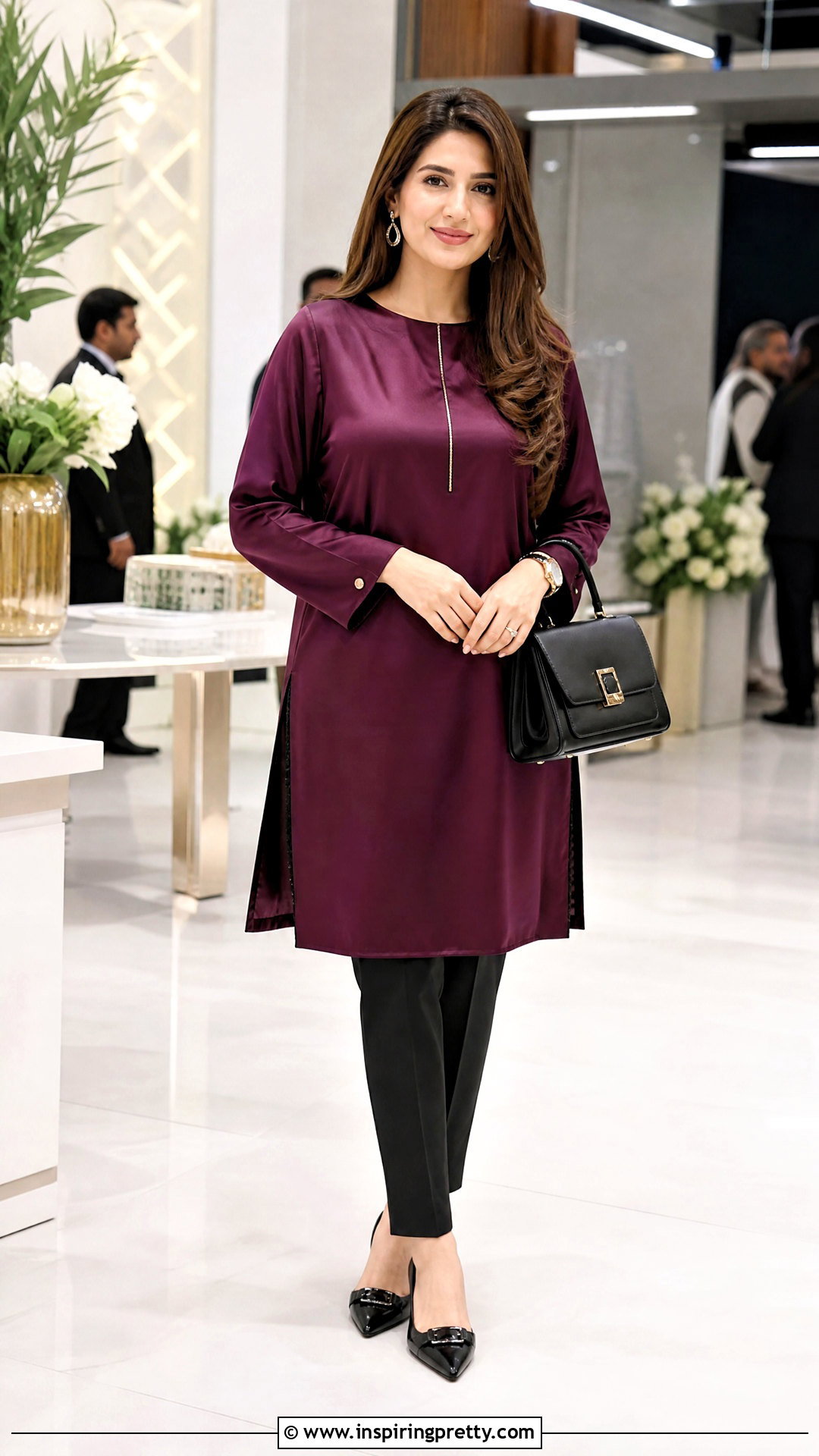 Longline Satin Top With Slim Pants - 50 Satin Top Designs