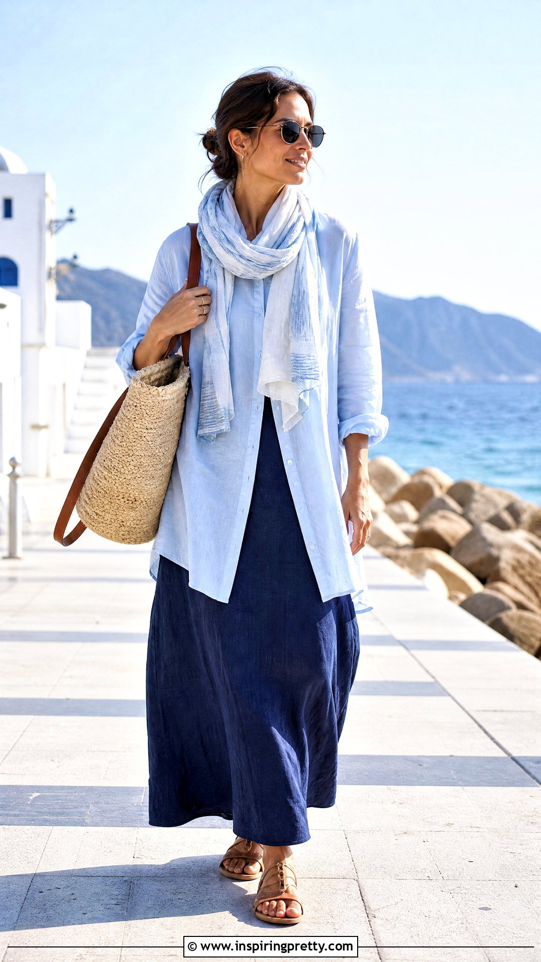 Longline Shirt Top With Linen Maxi Skirt - 50 modest summer tops outfit ideas