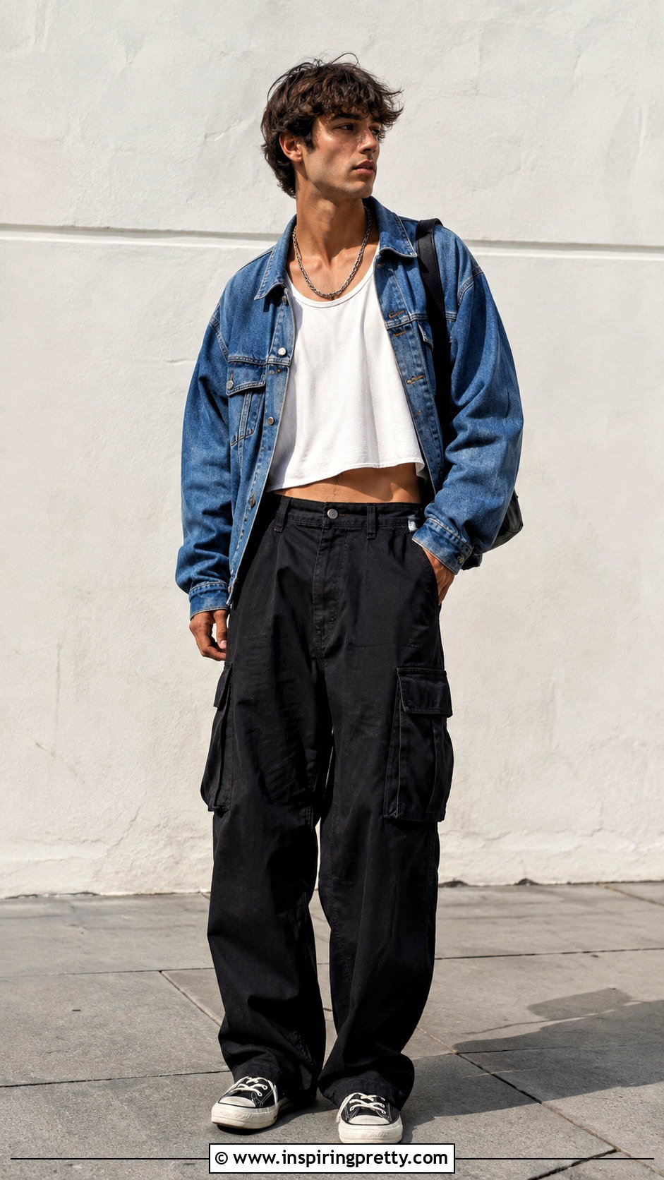 Loose Crop Top With A Denim Jacket - 25 Loose Crop Top Men outfit ideas
