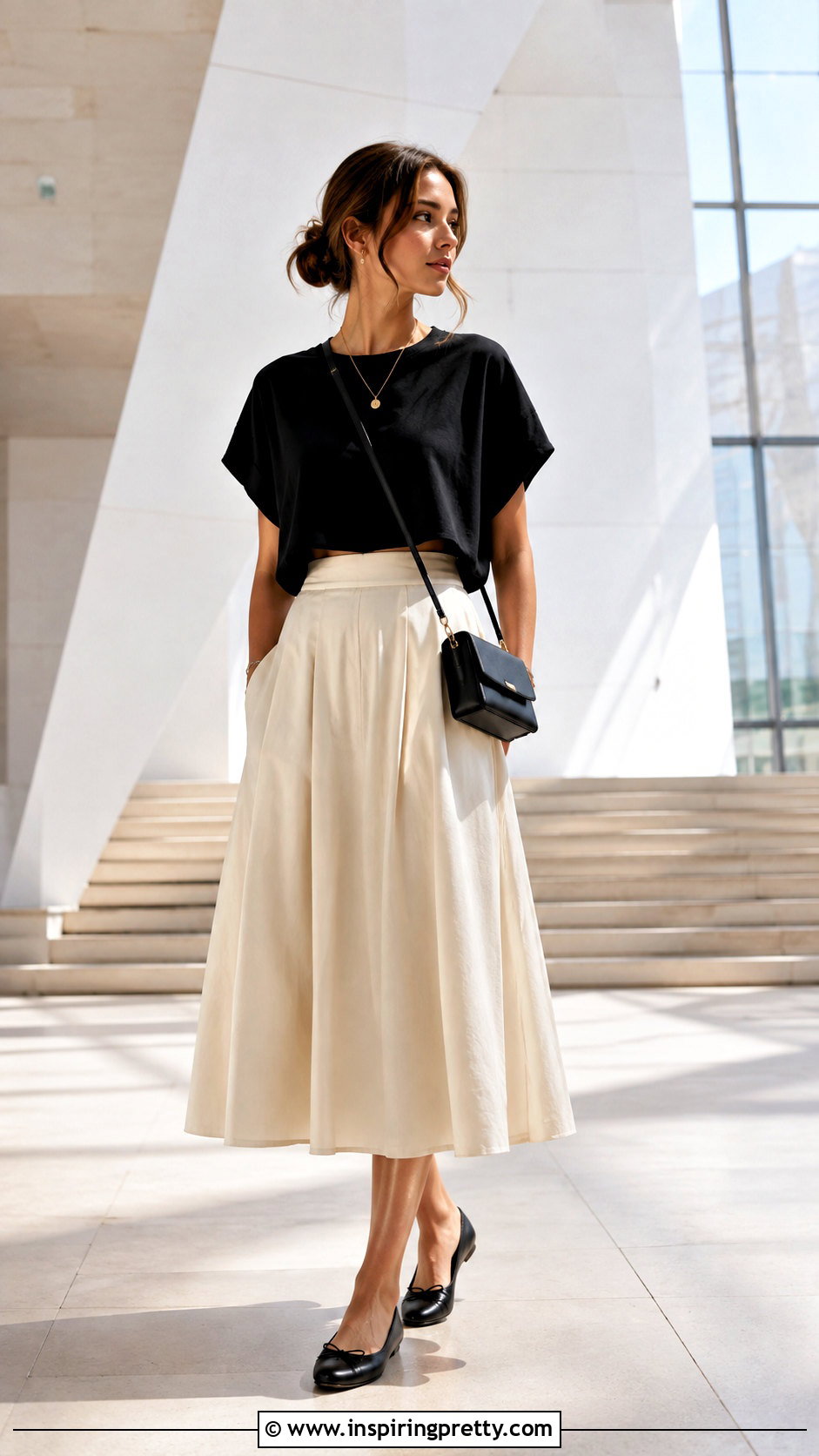 Loose Crop Top With A Line Midi Skirt - 50 loose crop top outfit ideas