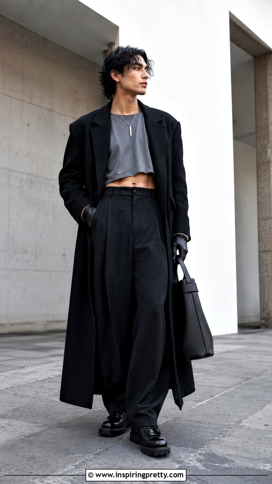 Loose Crop Top With A Long Coat - 25 Loose Crop Top Men outfit ideas