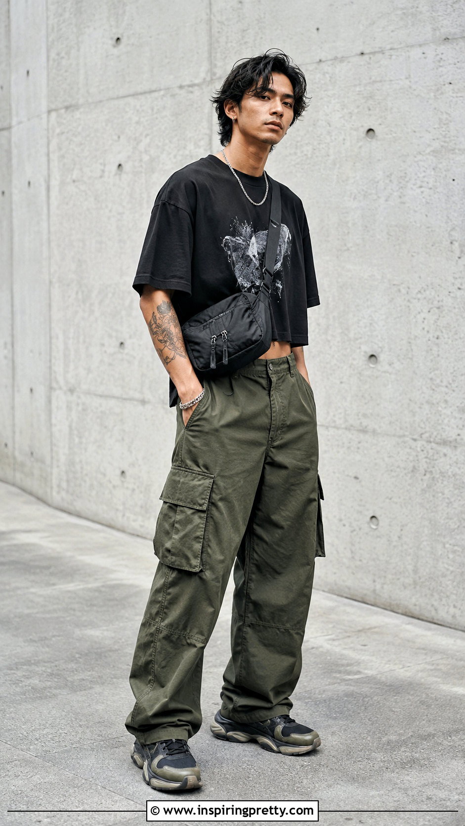 Loose Crop Top With Cargo Pants - 25 Loose Crop Top Men outfit ideas