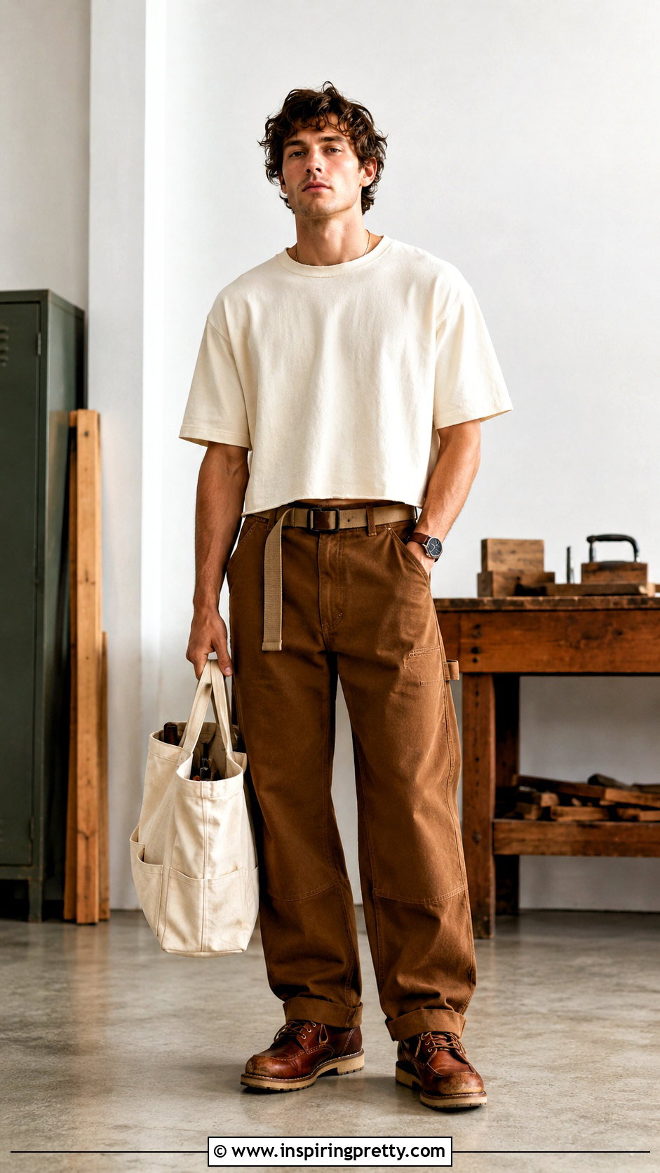 Loose Crop Top With Carpenter Pants - 25 Loose Crop Top Men outfit ideas