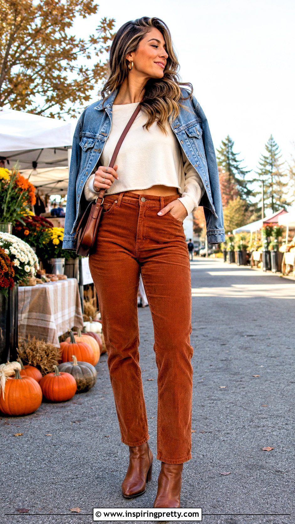 Loose Crop Top With Corduroy Pants - 50 loose crop top outfit ideas