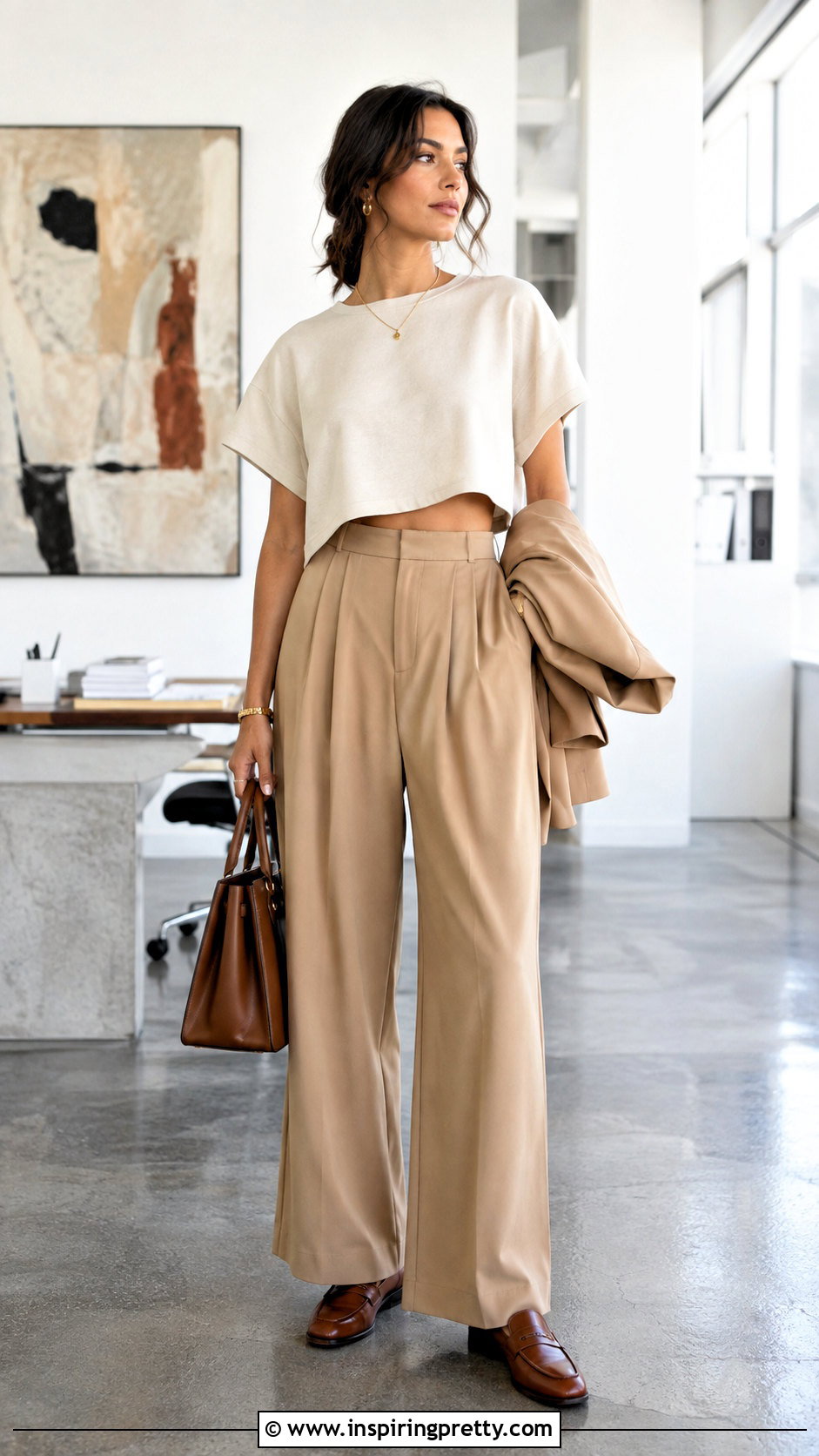 Loose Crop Top With Pleated Trousers - 50 loose crop top outfit ideas