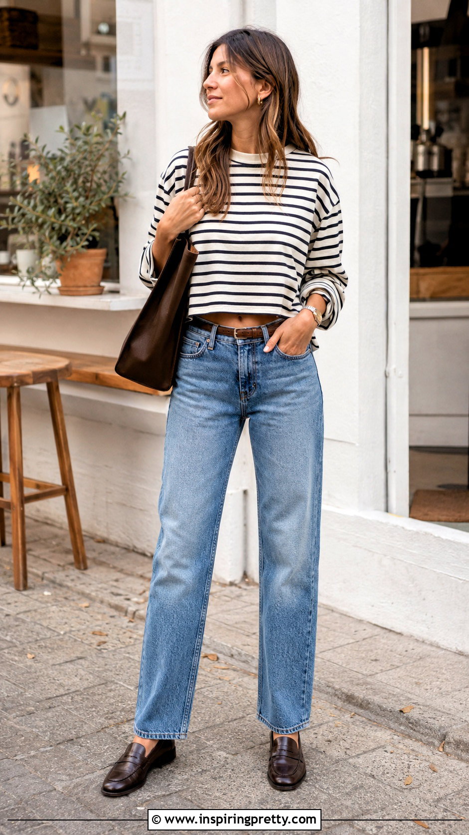 Loose Crop Top With Straight Leg Jeans - 50 loose crop top outfits