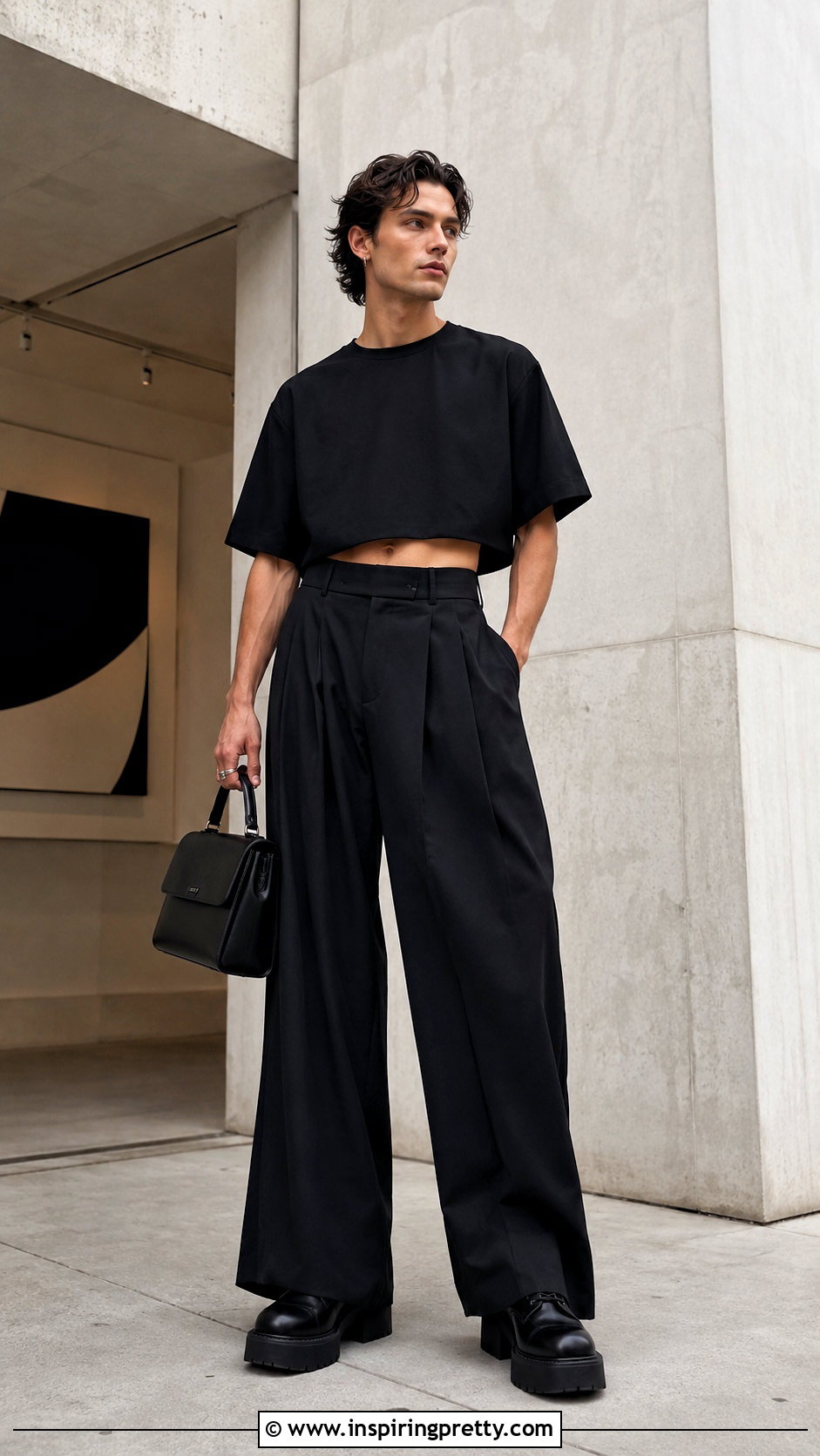 Loose Crop Top With Wide Leg Trousers - 25 Loose Crop Top Men outfit ideas