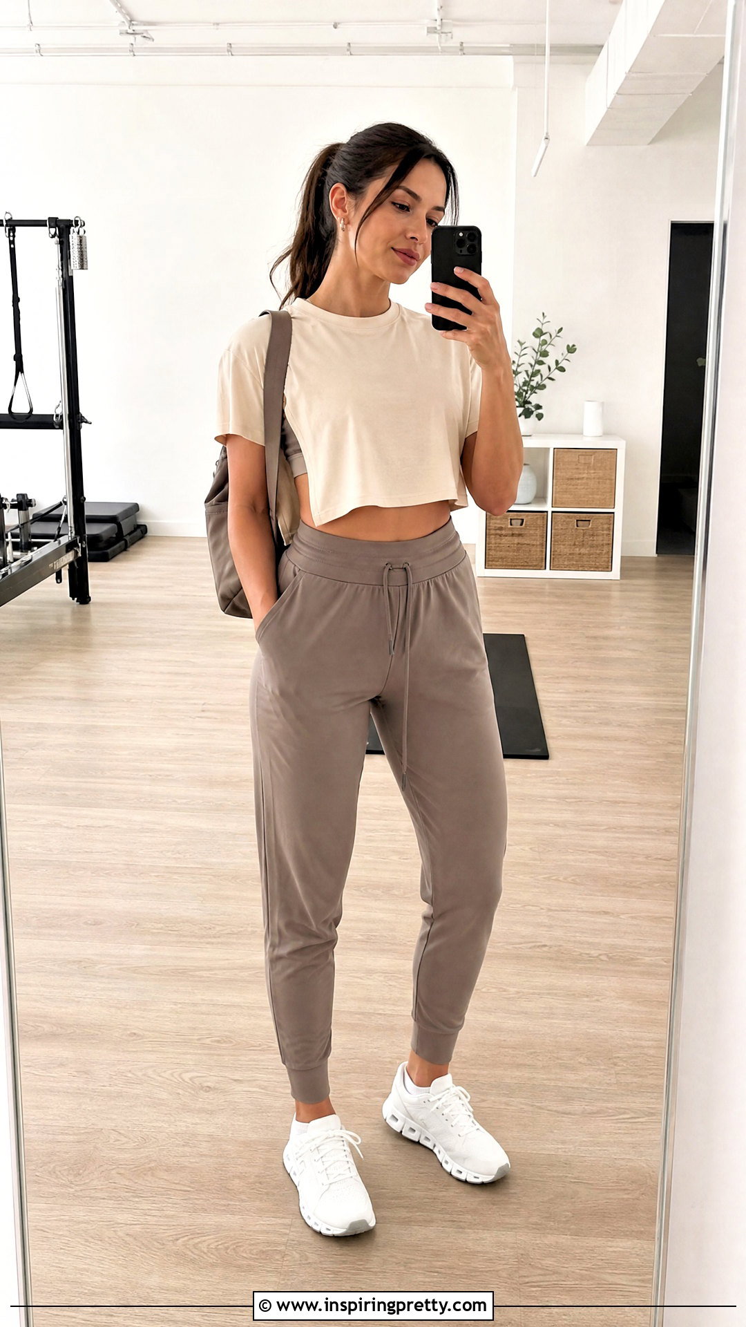 Loose Cropped Workout T Shirt With Joggers - 20 loose fitting workout tops outfit ideas