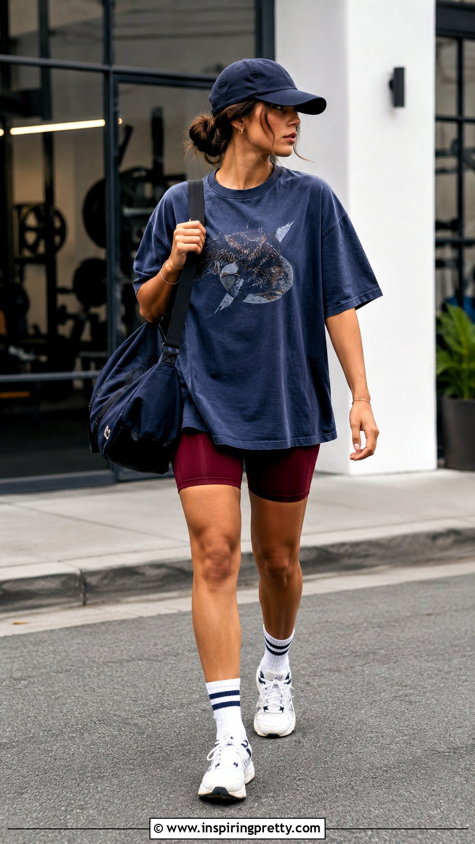 Loose Graphic Gym Top With Shorts - 25 Loose Gym Tops outfit ideas