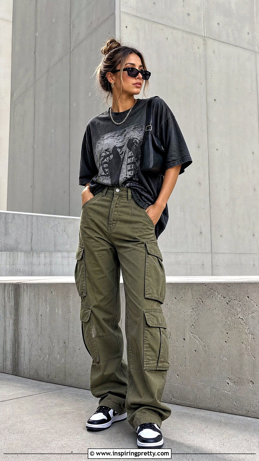 Loose Graphic T Shirt And Cargo Pants Outfit - 50 loose top outfit ideas