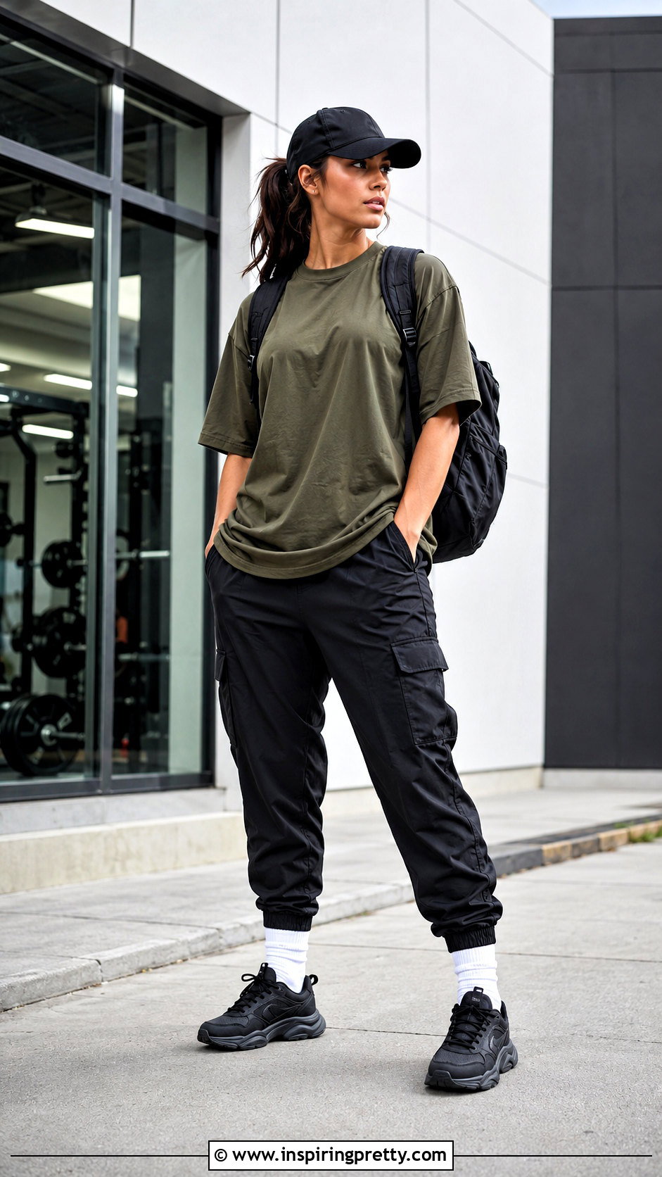 Loose Gym Top With Cargo Joggers - 25 Loose Gym Tops outfit ideas
