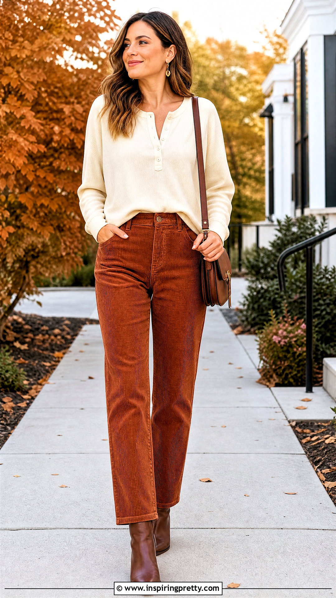 Loose Henley Top And Corduroy Pants Outfit - 50 loose top outfit ideas