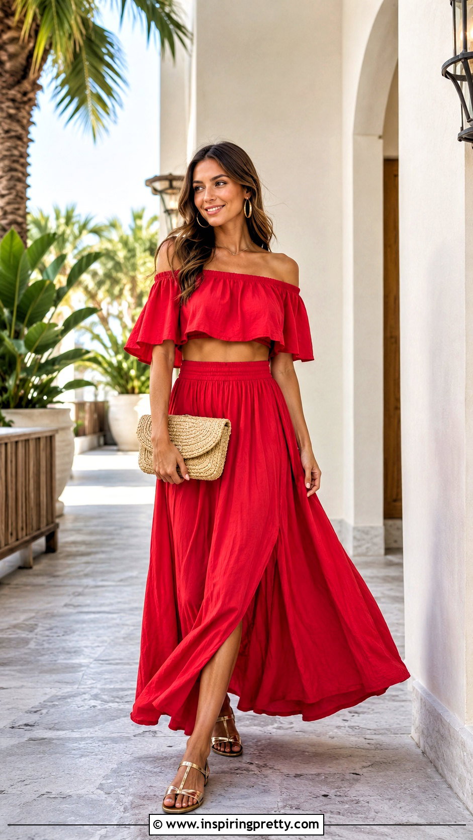 Loose Off Shoulder Crop Top With A Matching Maxi Skirt - 25 loose off shoulder crop top outfit ideas