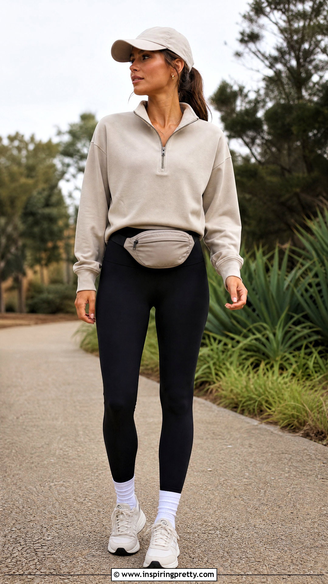 Loose Quarter Zip Workout Top With Leggings - 20 loose fitting workout tops outfit ideas