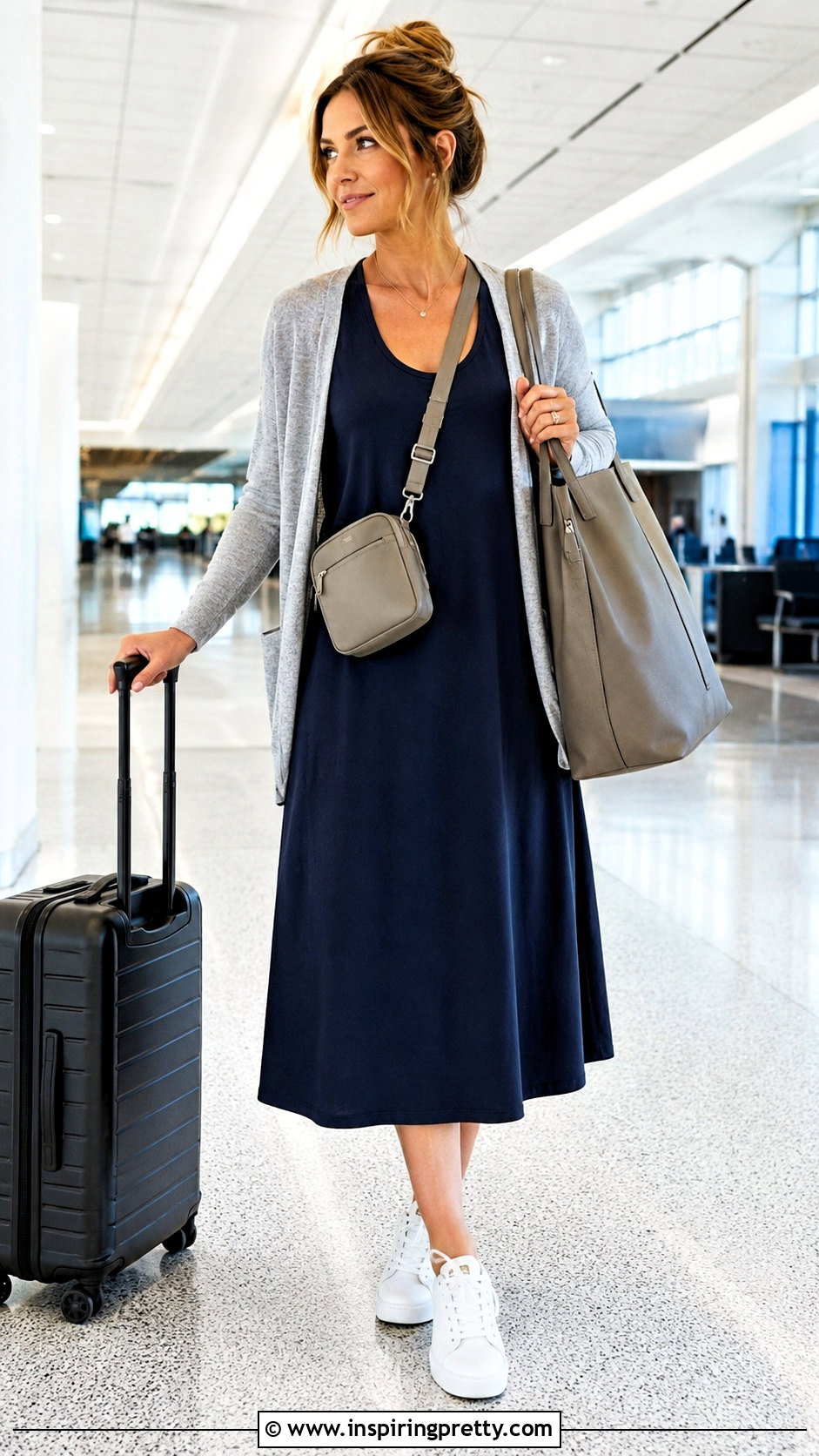 Loose Tank Top Dress With Cardigan And Travel Sneakers - 25 loose tank top dress outfit ideas