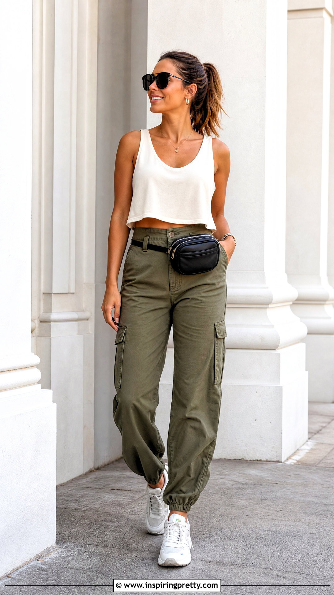 Loose Tank Top With Cargo Pants And Sneakers - 25 Cute Loose Tank Tops outfit ideas