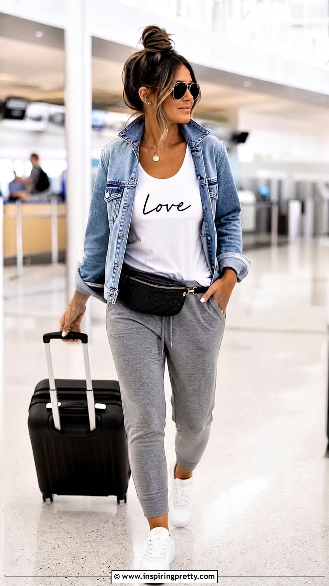 Love Tank Top With Joggers And Denim Jacket - 25 Love Tank Top outfit ideas