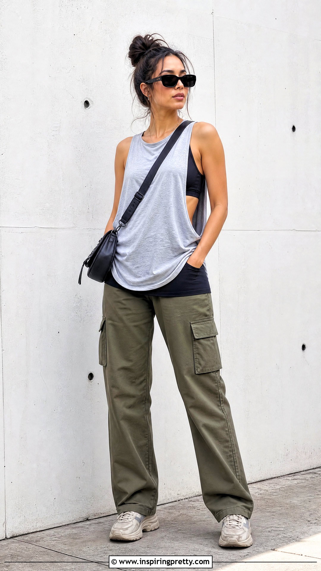 Low Armhole Tank Top With Longline Bralette And Cargo Pants - 20 tank top bra straps