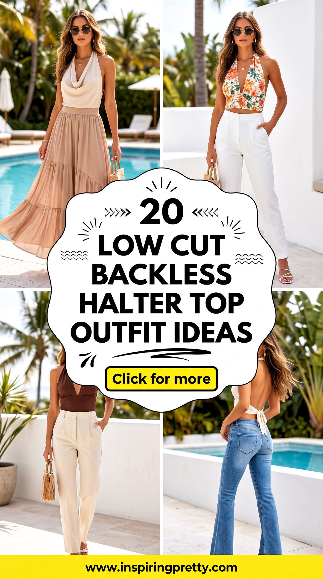 20 Low Cut Backless Halter Top Outfit Ideas for Summer - 20 Low Cut Backless Halter Top Outfit Ideas for Summer