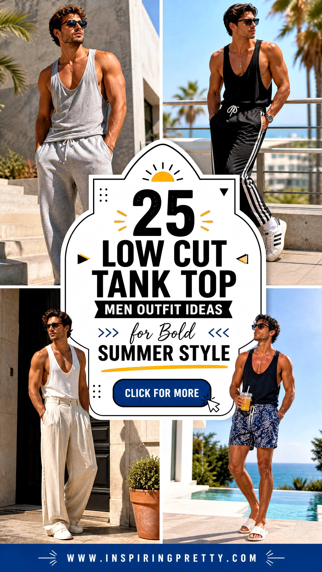 25 Low Cut Tank Top Men Outfit Ideas for Bold Summer Style - 25 Low Cut Tank Top Men Outfit Ideas for Bold Summer Style