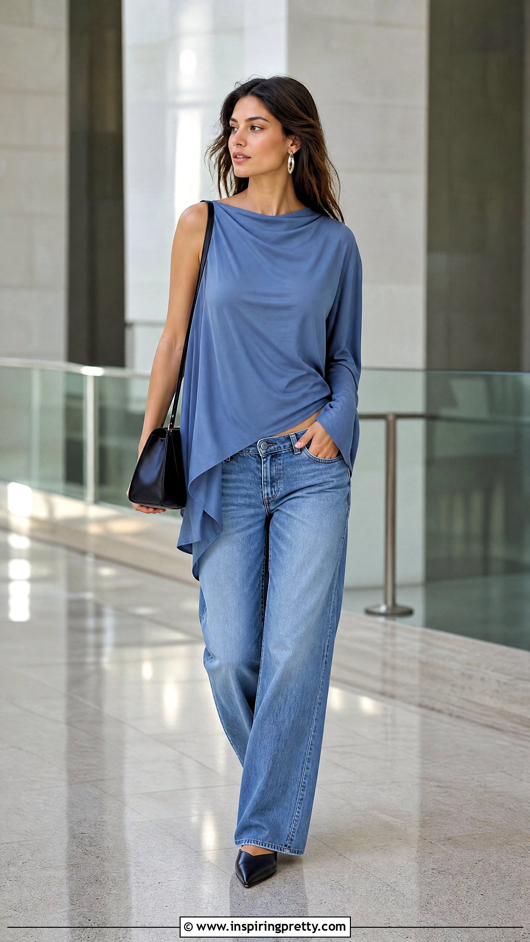 Low Rise Jeans And A Draped Blouse - 50 jeans and a nice top