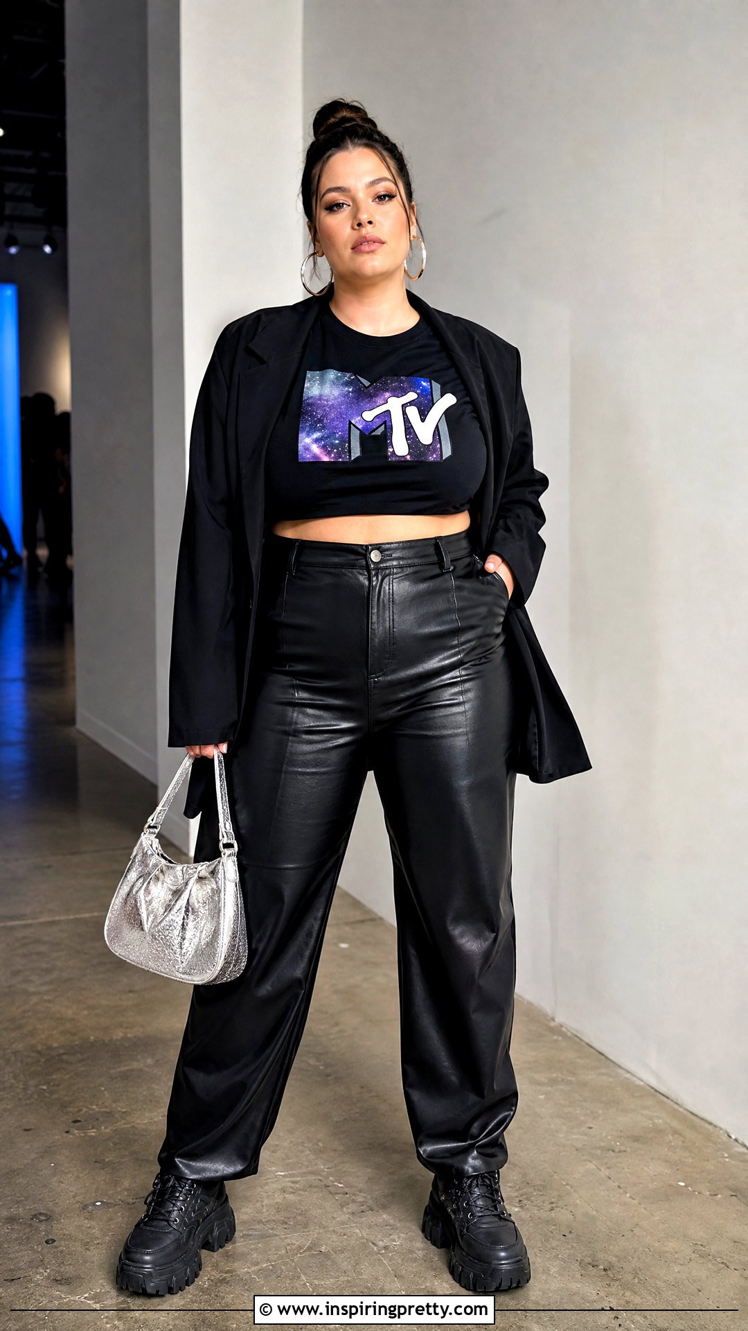 MTV Crop Top With Faux Leather Pants - 20 mtv crop top outfit ideas