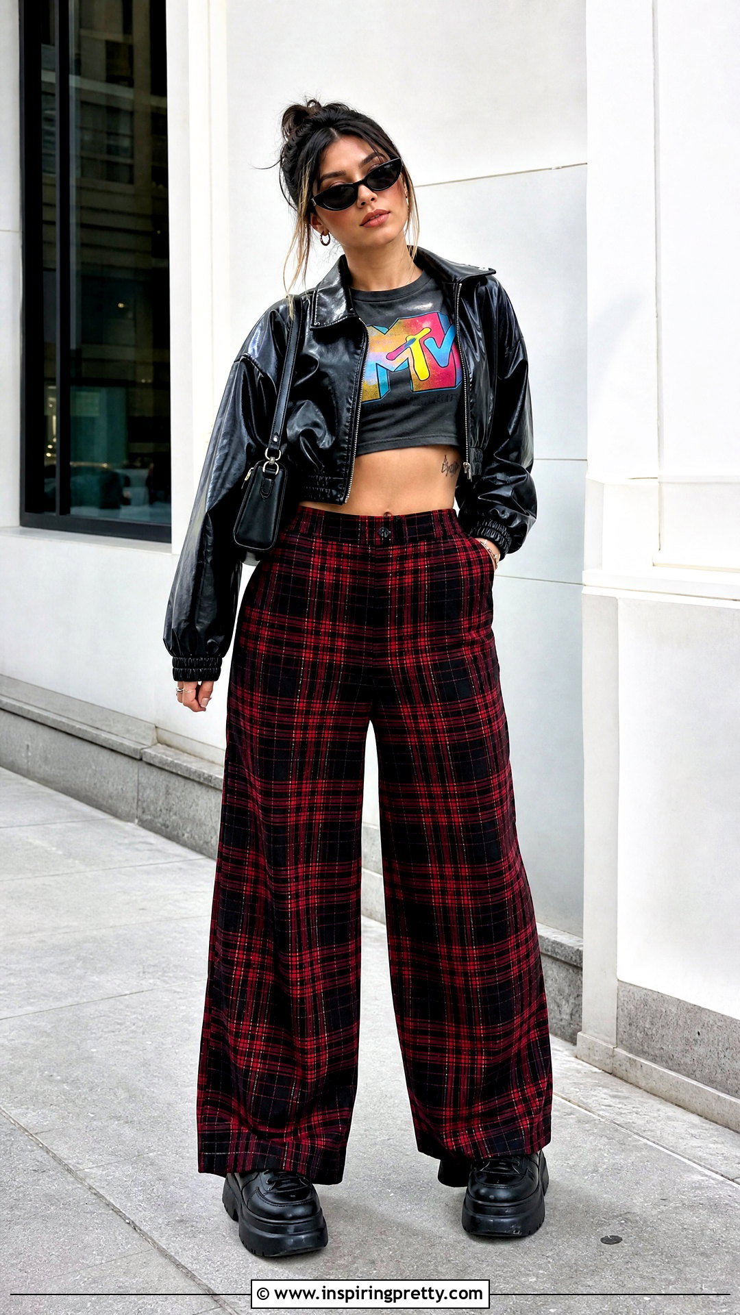 MTV Crop Top With Plaid Pants - 20 mtv crop top outfit ideas