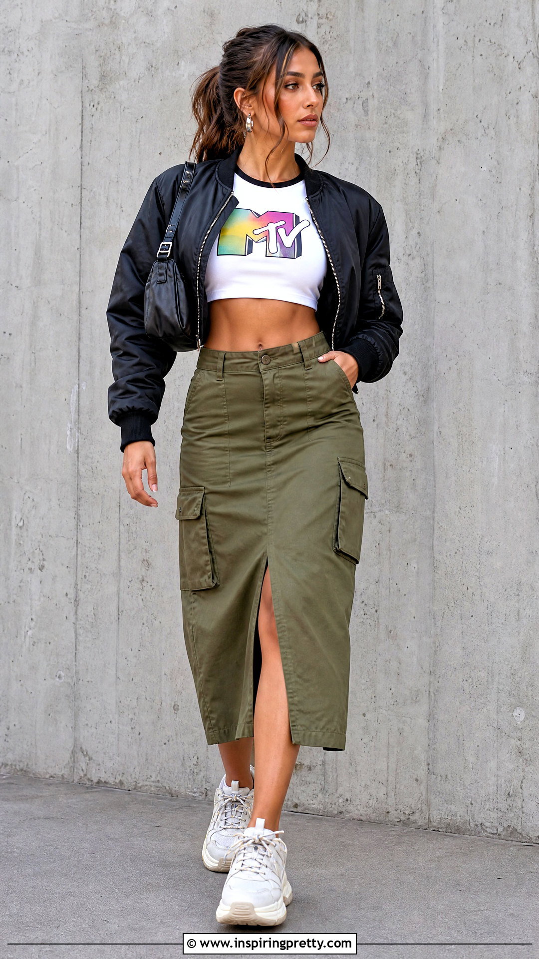 MTV Crop Top With Utility Midi Skirt - 20 mtv crop top outfit ideas