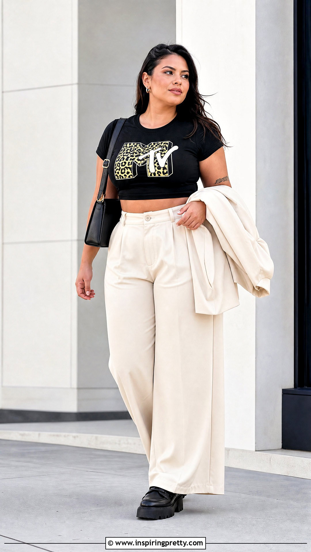 MTV Crop Top With Wide Leg Trousers - 20 mtv crop top outfit ideas