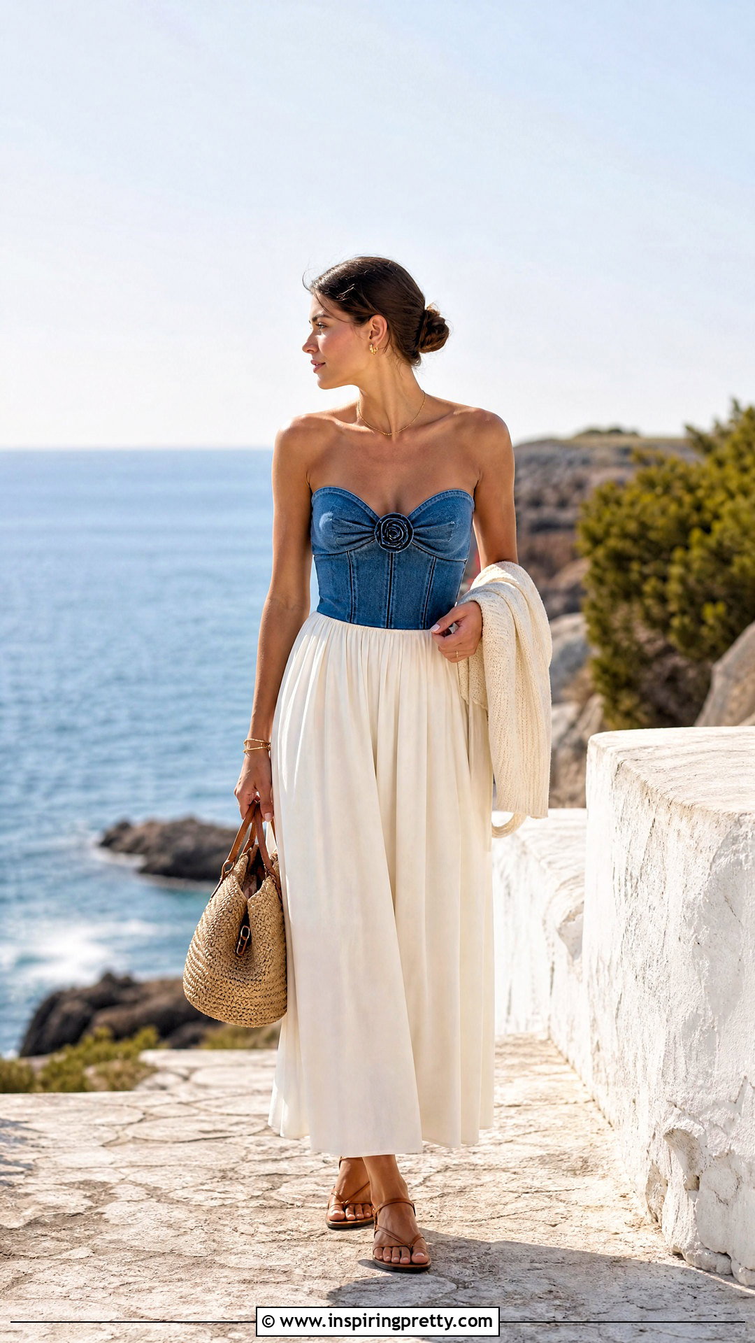 Magda Butrym Denim Top With Cream Maxi Skirt - 20 Magda Butrym Denim Top outfit ideas