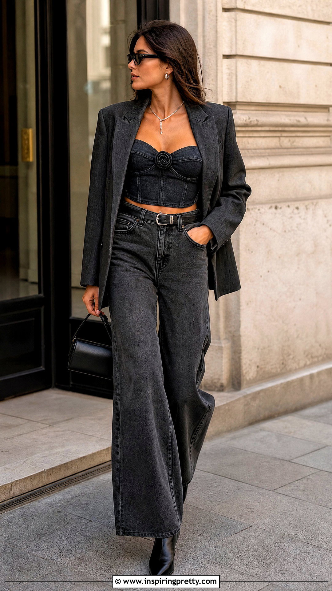 Magda Butrym Denim Top With Gray Jeans - 20 Magda Butrym Denim Top outfit ideas