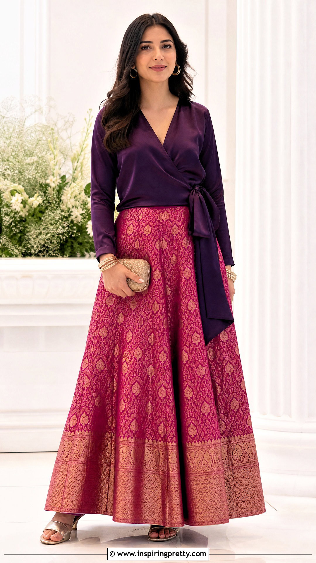 Magenta Banarasi Skirt With Wrap Top - 50 banarasi skirt and top outfit ideas