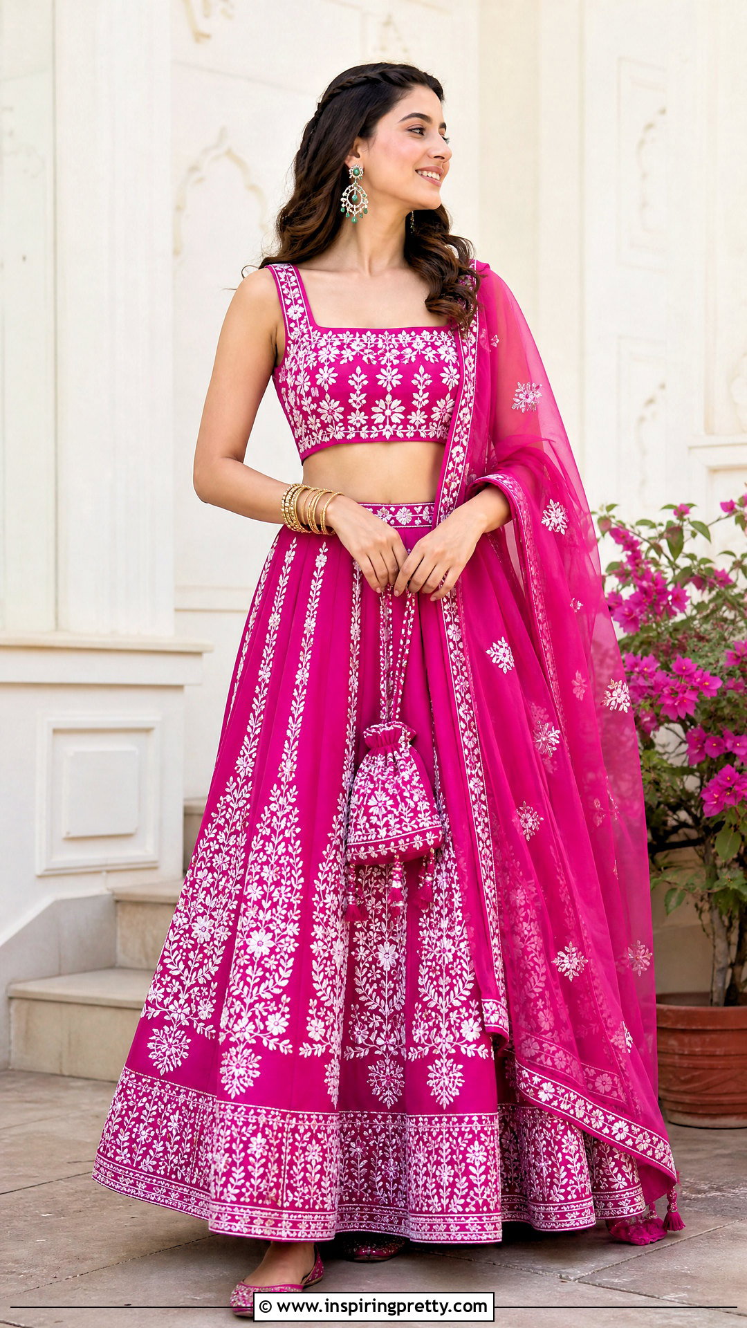 Magenta Chikankari Crop Top Lehenga Outfit - 25 chikankari crop top lehenga outfits