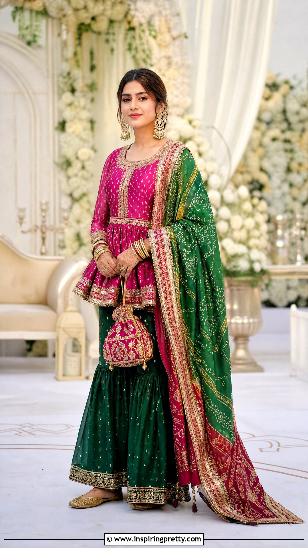 Magenta Peplum Top With Green Sharara - 50 peplum top with sharara outfit ideas